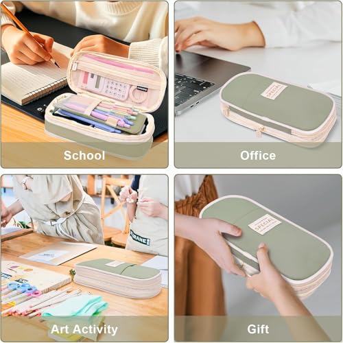 Image of Large Capacity Pencil Case Pouch, Cute Aesthetic Big Capacity Zipper Cases Pen Portable Office Stationery Makeup Bag, Desk Organizer for College Adults Women Men (Pista)