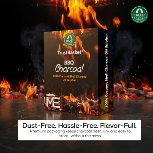 Image of TrustBasket Charcoal Briquettes (5kg) with Free Starter Cubes | Eco-Friendly Koyla for Cooking & Barbeque | Low Smoke BBQ Coal for Barbeque Grill