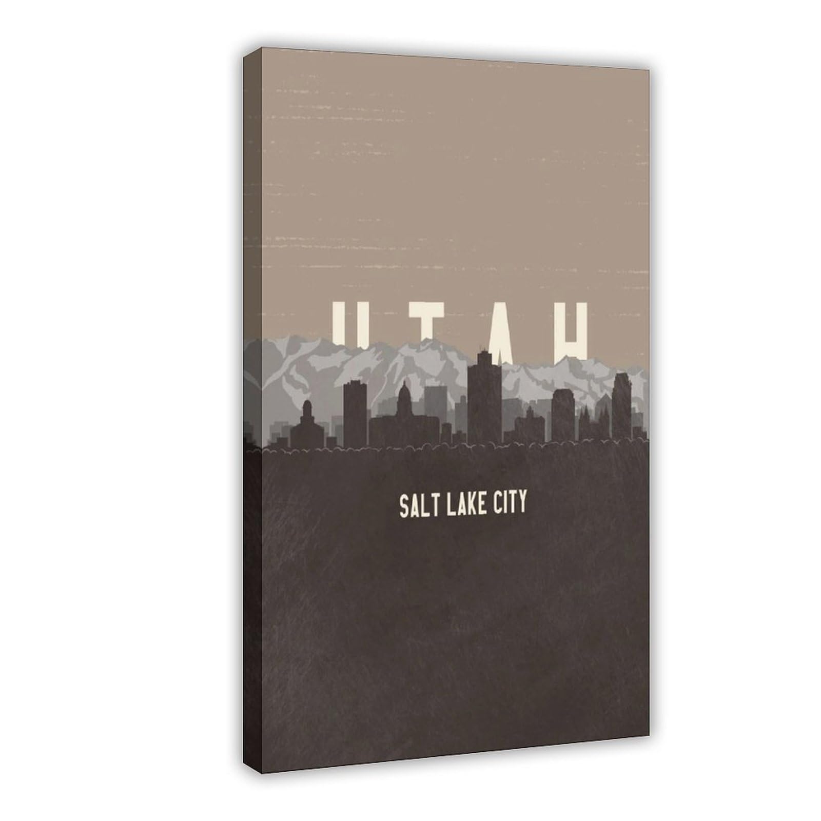 Poster su tela con ritratti di Salt Lake City Utah Skyline vintage minimalista poster da parete decorazione artistica da parete dipinti per soggiorno camera da letto decorazione telaio: 40,6 cm di
