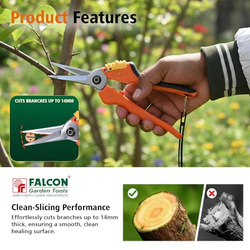 Image of FALCON FPS-212 Pruning Secateur By Pass Type with 215mm Sharp Blade Branch Wood and Flower Plant Cutter Gardening Tool for Home Garden & Agriculture (Pack of 1)