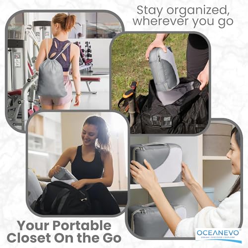Image of OCEANEVO Set of 10 Pcs Packing Cubes for Travel | Includes Luggage Tag and Toothbrush Holder | Suitcase Organizer for Travelling for Clothes, Shoes and Lingerie | Model 3.0 - Grey - 1 Year Warranty