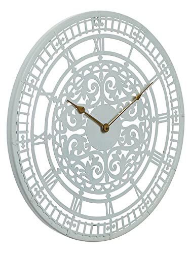 Image of CHRONIKLE Classic Round Analog Metal Roman Numbers Silent Wall Clock for Living Room Home Decor Office Gifts (Size: 54 x 1 x 54 CM | Weight: 1380 Gram | Color: White)