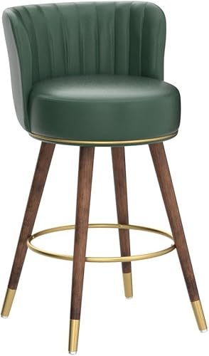 Miniatura 4 de SeekFancy Juego de 2 taburetes de bar de 24 pulgadas, altura de encimera, con respaldo, sillas de bar giratorias 360, patas de madera y reposapiés,