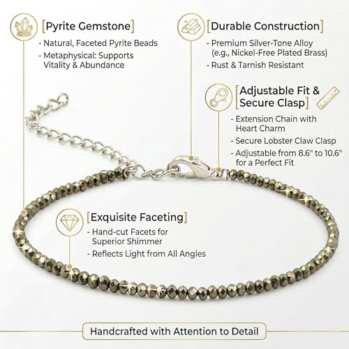 Image of SILVERTOWN Pyrite Anklet for Women | Rakhi Gift for Sister | Adjustable Raw Crystal Anklet | Stone of Money, Protection & Power | Natural Healing Jewellery | Gift for Women & Girlfriend