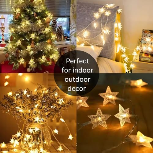Image of One94Store Mini Star Fairy String Lights - 14 LED, 3 Meter, Warm White Decorative LED Lights for Bedroom, Home, Garden, Diwali, Christmas, Wedding & Party Decoration (Pack of 3)