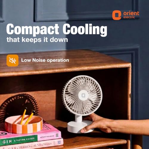 Image of Orient Electric Elfie Rechargeable Personal Fan | 90 Adjustable Airflow | 1800 mAh Battery | 4 Speed Modes | Quiet Operation | USB Type-C Charging | Compact Mini Fan | Cloud White