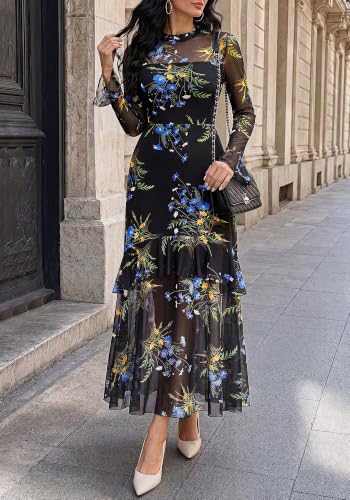 Image of BTFBM Elegant Wedding Guest Dress Long Sleeve Maxi Dresses for Women