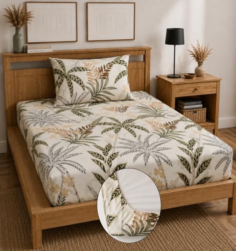 Image of 250 TC Glace-Cotton All Around Elastic Fitted Bedsheet, Elastic Fitted Bedsheet King Size Bedsheet for Double Bed with 2 Pillow Covers, Size - 72 x 78 x 8 Inch Color White