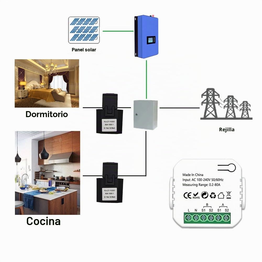 Weytoll Medidor de energía inteligente Wifi, control bidireccional del consumo de energía del sistema fotovoltaico solar Control de aplicaciones móviles