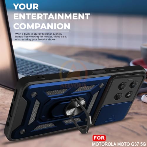 Image of Armor Bumper Back Cover Case for Motorola Moto G37 5G Rotating Camera Cover, Ring Holder & Kickstand | Heavy Duty & 360 Degree Protection Back Cover for Motorola Moto G37 5G (Blue)