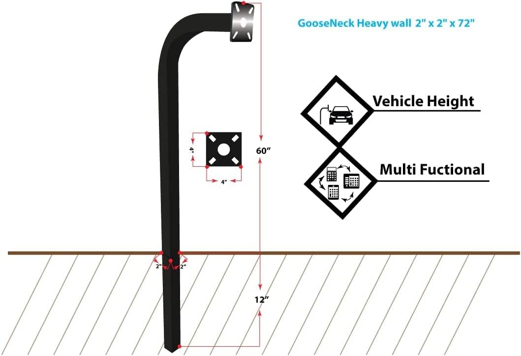 L.A. Ornamental Gate Openers and More Gooseneck Stand Keypad Pedestal Steel mounting Post gate Entry 72 inches Height (Color Black)
