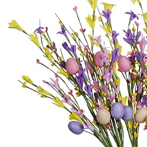 Easter Egg Stems,6pcs 17in/43cm Egg Picks with Forsythia Flowers for Flower Arrangement Vase Easter Decor Easter Egg Stems6pcs 17in43cm Egg Picks with Forsythia Flowers for Flower Arrangement Vase Easter Decor