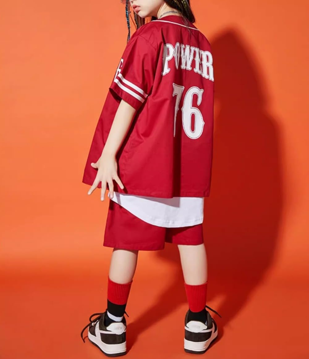 Amazon | 赤 緑 ベースボールシャツ キッズダンス衣装 子供服