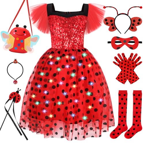 Cocojeci Ladybug Costume for Girls Light Up Lady Bug Costumes Halloween Costumes for Kids Toddler Costume Ladybug LED Dress