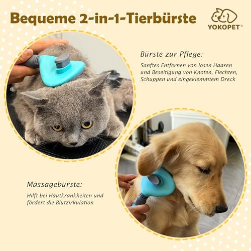 YOKOPET Hundebürste Katzenbürste, Haustier Bürsten Unterwolle, Hundebürste Katzenbürste für Langhaar und Kurzhaar, Sauberes Haustierhaar von der Bürste mit Einem Knopf