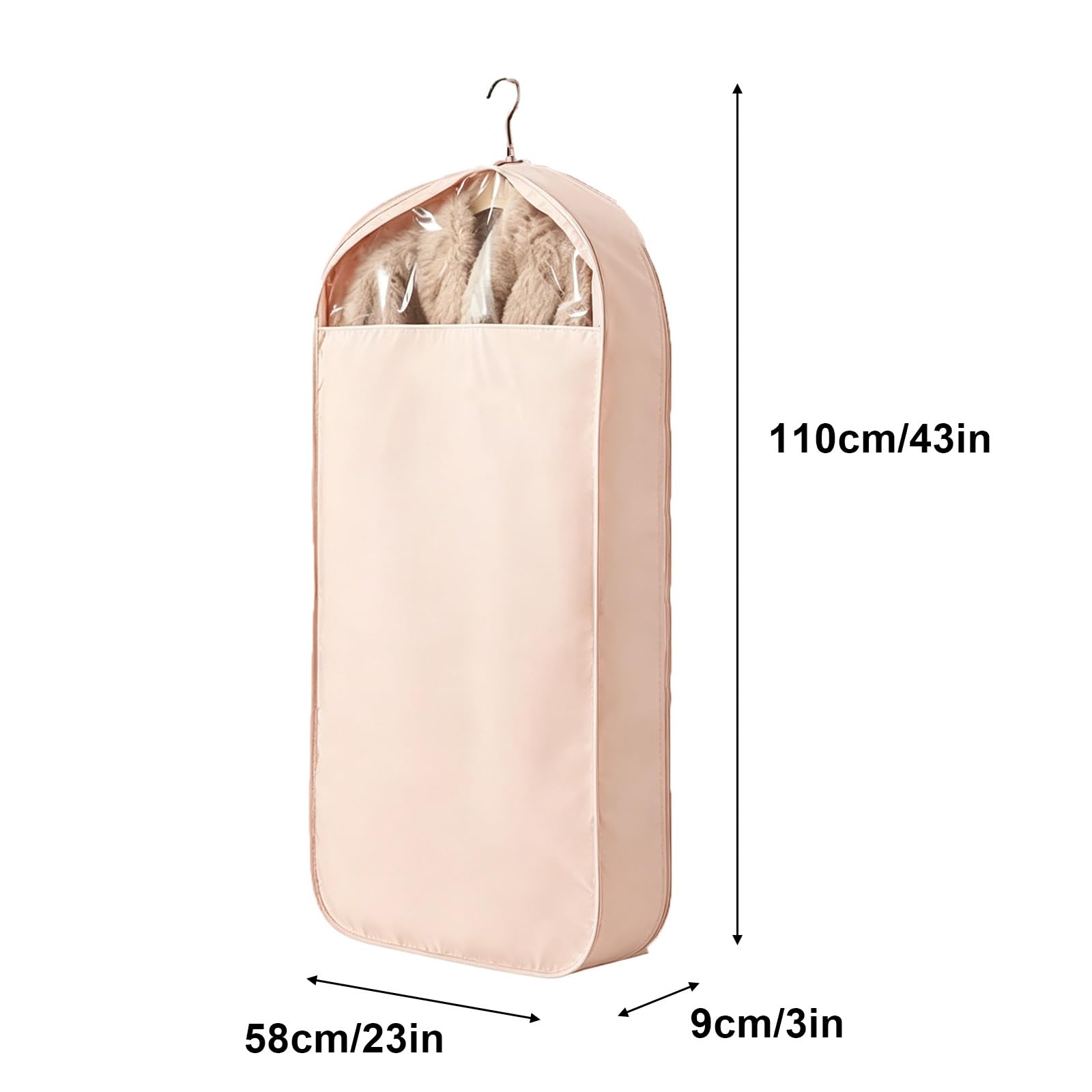 Fundas Ropa Armario, Bolsas para Guardar Ropa Fabricadas Satén Lavable Ventana Transparente, Adecuado para Prendas Transpirables(White,58/*9 * 110cm/23 * 3 * 43in)