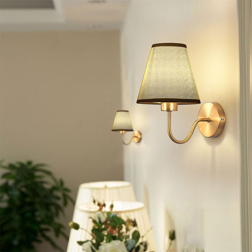 CONERY Rustproof Iron Wall Sconce Soft Light Wall Light Single-head Eye-care Wall Lamp Vintage Industrial Wall Mounted Lights With Flared Fabric Shade For Dining Room Bedrooms Wall Mount Reading Light