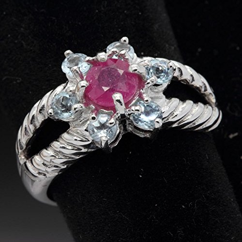 Bague rubis & topaze véritable monture argent 925 de taille 54