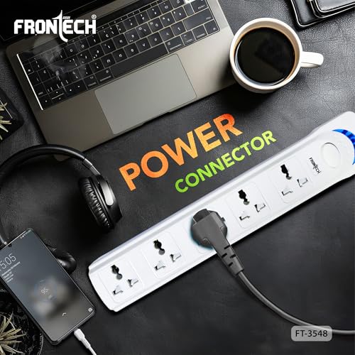 Image of FRONTECH FT-3548 Power Extension Board with 5 Universal Sockets & 1.5M Cable | Multi Plug Extension Cord with Power Safety Switch |Wall Mount Option for Home, Office & Travel (FT-3548)