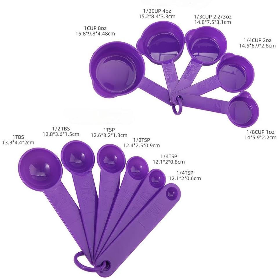 Set de 11 vasos y cucharas medidoras de plástico rosa miniatura 3