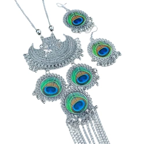 Zoobys Fashion Mor Pankh Style Oxidized Necklace with Earrings for Women & Girls (B0D9SJZ7XN) Amazon Price History, Amazon Price Tracker
