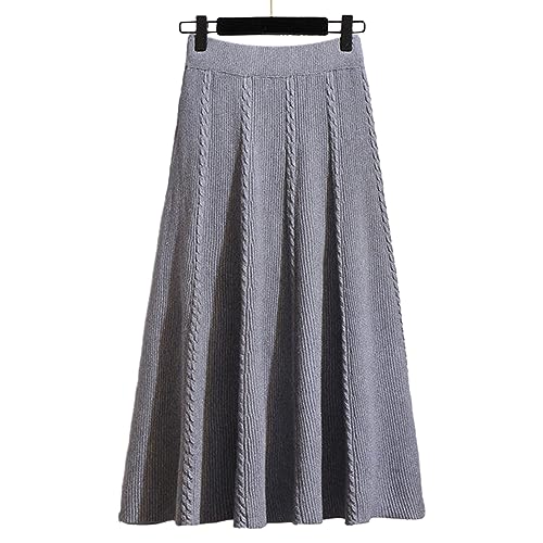 Jupe longue trapèze en maille grise pour femme en taille unique