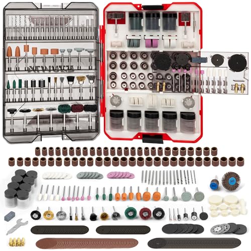 Image of EZUVITA 618PCS Rotary Tool Accessory Kit, Fits Dremel Rotary Tools, Universal Fitment for Polishing, Sanding, Cutting, Drilling, Engraving, Grinding with Portable Tool Storage Case (Red)