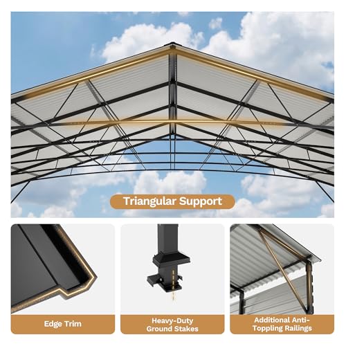 Image of Greesum 20x20FT Heavy Duty Carport, Vertical Roof & Side Supports, Black | All-Weather Watertight Seal | 20x20FT Heavy Duty Frame | 70kg /m Snow Resistance | Fits Full-Size Trucks & Boats