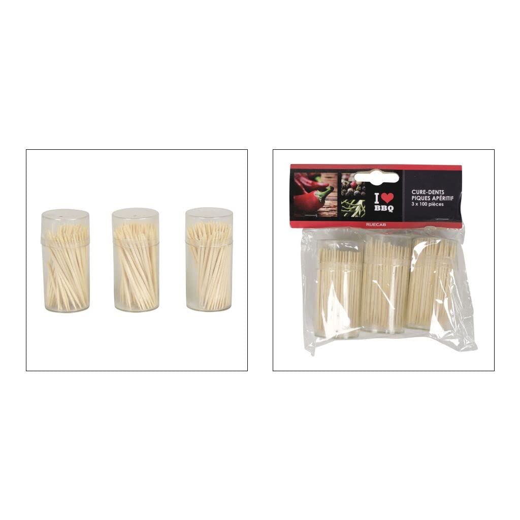 Cure-Dents en Bambou Lot de 3 Boîtes Distributrices Plastique 3 x 100 Pièces
