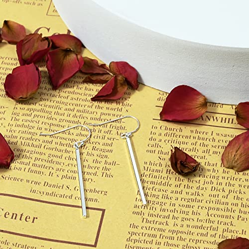 Handmade 925 Sterling Silver Dangle Earrings Hypoallergenic Stick Drop Long Vertical Bar Minimal Earrings for Women - Silver & Gold4