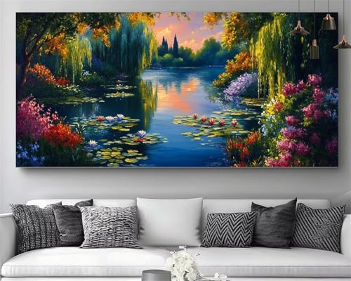 Mosaicos de pintura de diamantes 30x60cm con lienzo de paisaje de bosque y lago