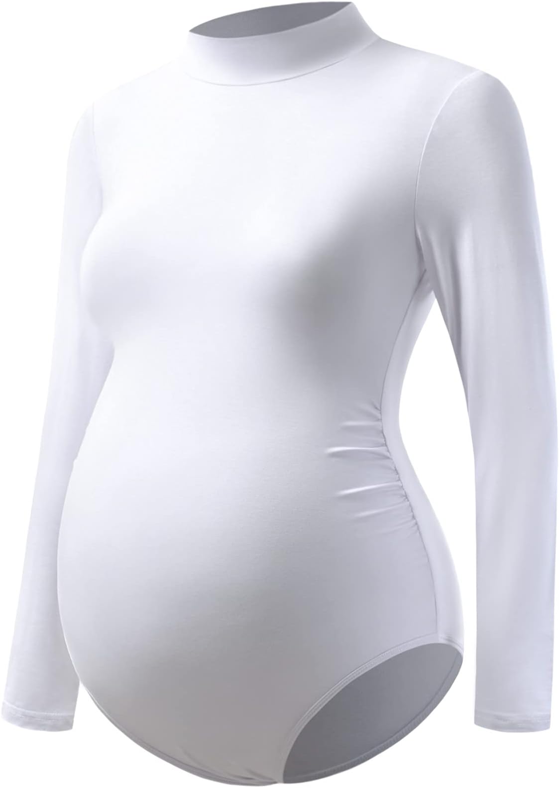 BhomeMaternity Shirt Mock Neck Long Sleeve Bodysuit for Pregnant Photoshoot