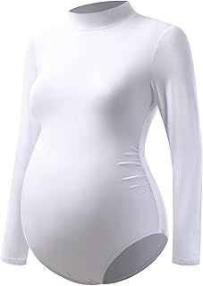 Bhome Maternity Shirt Mock Neck Long Sleeve Bodysuit for Pregnant Photoshoot
