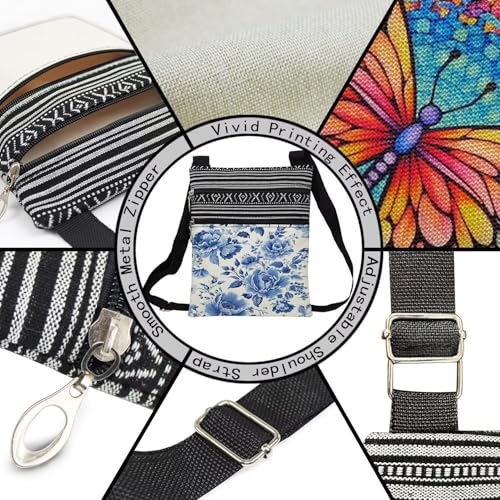 Blue White Porcelain Messenger Bag Small Ethnic Pattern Printed Adjustable Strap Crossbody Zipper Bag Blue White Porcelain Phone Bag Wallet Cute Shoulder Handbag for Women - 34