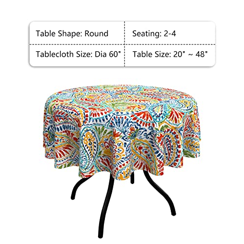 Lvtxiii Round Tablecloth, Outdoor Stain And Fade Resistant Table Covers, Patio Table Cloth For Indoor Or Outdoor Table Decoration Spring Summer Picnic Party, 60" Paisley Multi #TOP1