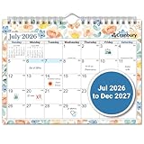 CRANBURY Small 8x6' Wall Calendar 2026-2027, July 2026 to December 2027, 8 x 6 Mini Monthly Hanging Academic Planning Calendar with Floral Designs for Bulletin Board, Fridge or Desk, Includes Stickers