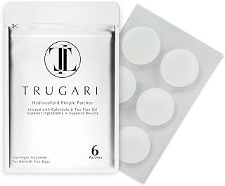 Trugari Hydrocolloid Acne Pimple Patches With Tea Tree and Calendula Oil (6 Count Trial Pack) Invisible Stickers for Covering Spots Zits & Blemishes Vegan Friendly & Cruelty-Free Skin Care Beauty Products