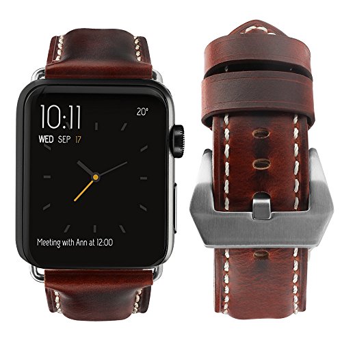 top4cus Leather Band Compatible with Apple Watch 38mm 42mm 40mm 44mm 41mm 45mm Genuine Leather Strap Series 7/6/SE/5/4/3/2/1 Band for Men and Women (42/44/45mm, Unique Brown)