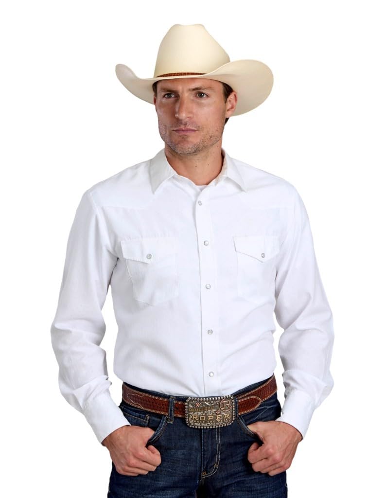 ROPER Western Shirt Mens Snap L/S Solid 3XL White 01-001-0145-0371 WH