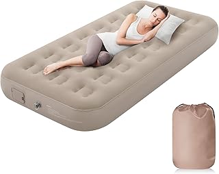 Single Air Bed, NO Socket Needed-JUST One-click, Self Inflating Mattress Single Air Bed with Built in Pump Airbed Mattress Inflatable Beds Guest Blow up Mattresses for Camping/Home 190x98x25cm