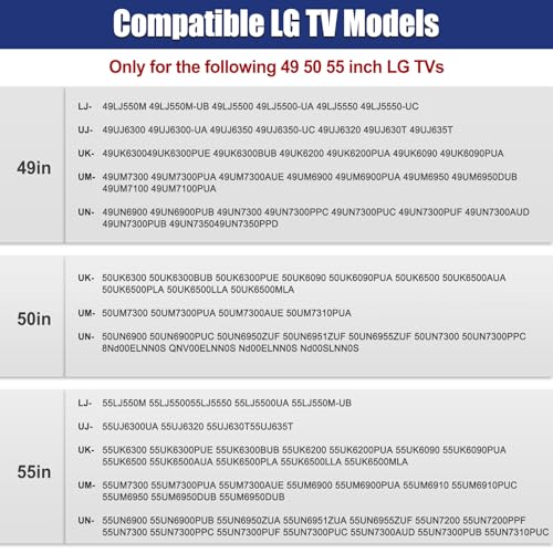 Image of TV Stand for LG TV Replacement Base Legs for 49 50 55 Inch LG TV 55UK6500 55UJ6540 55UM7300 55UN6900 55LJ5500UA 49UJ6300 49UK6300 49UM7300 49UN6900 50UK6300 50UK6500 50UM7300 50UN6900 with Screws