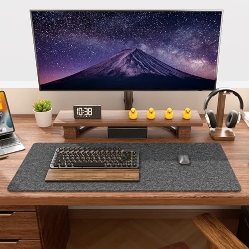 Image of Auhoahsil Felt Desk Mat, Minimalist Large Mouse Pad XL 31.5 x 11.8 in, Desk Matt for Desktop, Keyboard, Laptop, Computer, Office, Work from Home, Gaming, Gray