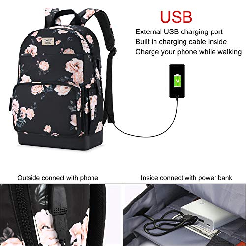 Mosiso 15.6-16 Inch Laptop Backpack For Women Girls, Polyester Anti-Theft Stylish Casual Daypack Bag With Luggage Strap & Usb Charging Port, Camellia Travel Business College School Bookbag, Black #TOP1