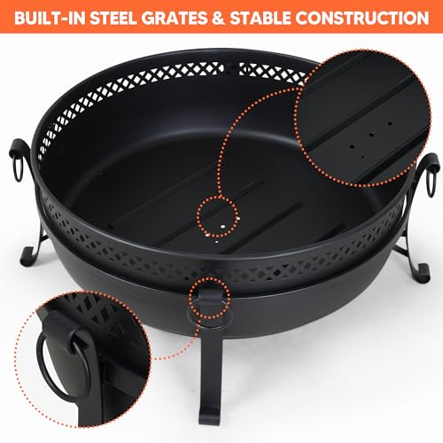 Image of SUNCREAT Outdoor Patio Fire Pit with Mesh Spark Screen, 40 inch Portable Fire Pit for Camping, Outside, Black