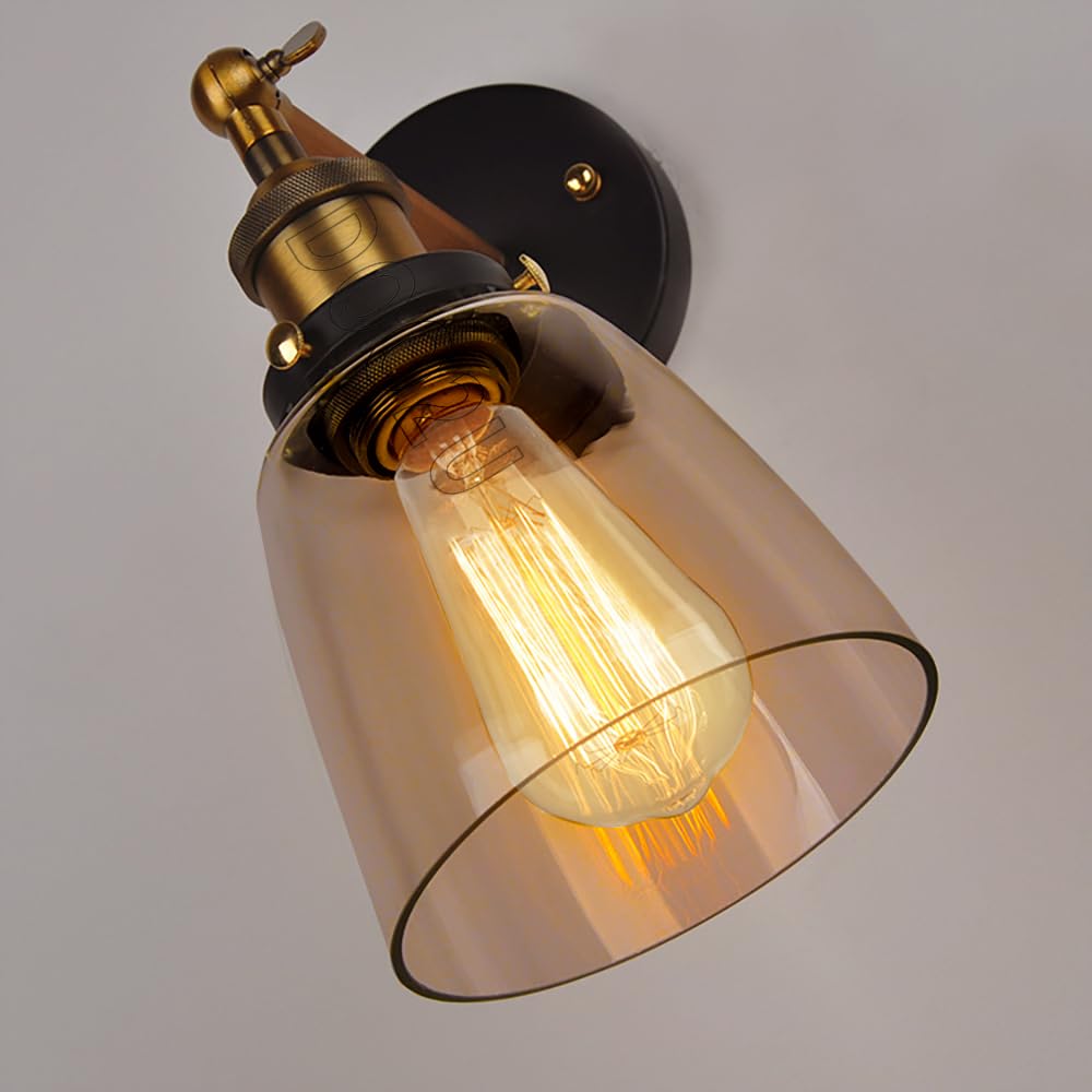 2 Piezas Aplique Pared Moderno Lámparas pared Interior E27 Apliques en Vidrio y Metal Industrial Luces de pared Dormitorio Iluminación Interior Ajustable para Pasillo Salón Baño