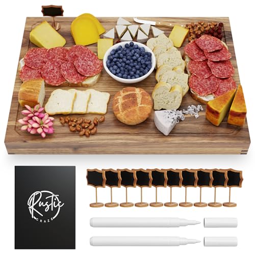 Rustic Craze 33'X 24' Extra Large Acacia Wood Cutting Board For Kitchen W/Juice Grooves, Tray Handles, Gift Box, Butcher Block, Serving &Amp; Charcuterie Tray, 10 Chalkboard Labels W/Chalk Pens