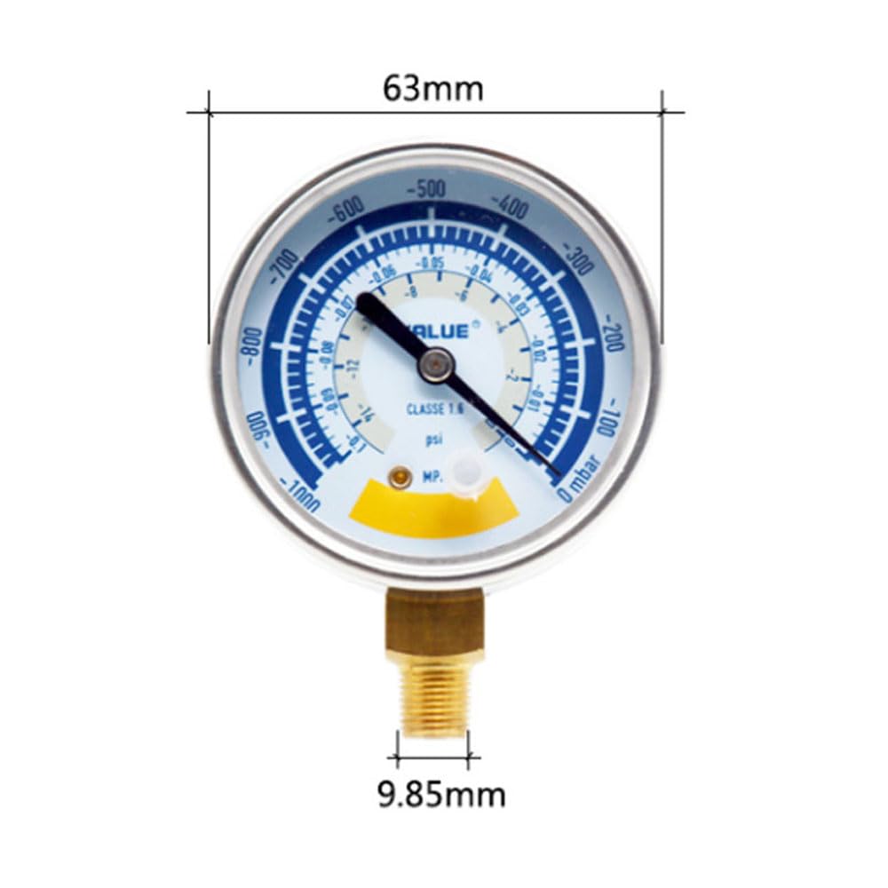 60mm Double échelle Vacuomètre Manomètre Instrument précis de mesure de l'air pour pompe à vide pour la mesure de Air, eau, pétrole Affichage à cadran 0-14psi Connecteur G1/8in（Manomètre uniquement）