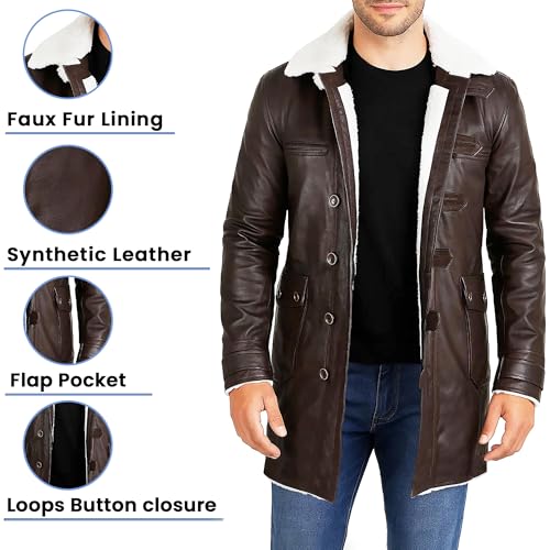 Men's Military Bane Vest Costume Jacket - Tom Knight Rises Winter Shearling Faux Leather Bane Coat Black & Brown4