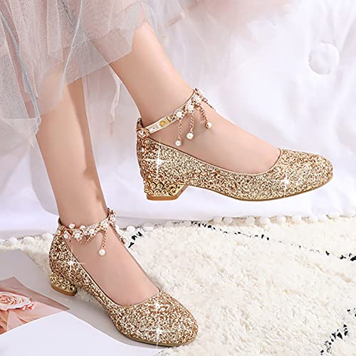 Girls Ankle Strap High Heels Big Kids Adorable 𝐒parkle Mary Jane Dress Shoes Performance Wedding Pump Sandals3
