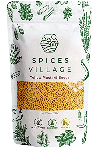 Spices Village Yellow Mustard Seeds - 8 Ounces Whole Seeds, All Natural & Dry Mustard Seasoning, Great for Culinary - Kosher, Gluten-Free, Non-GMO, No MSG, Resealable Bulk Bag [Package may Vary]